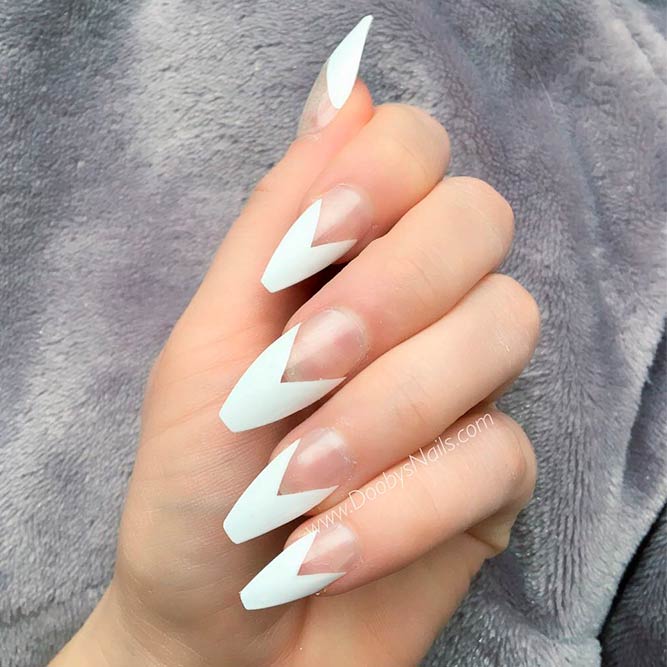 Coffin Nails With Triangular French Tips #coffinnails #frenchnailstips
