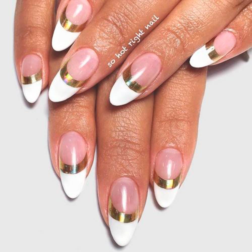 Fantastic Holo Gold French Nails #goldnails #almondnails #modernnails