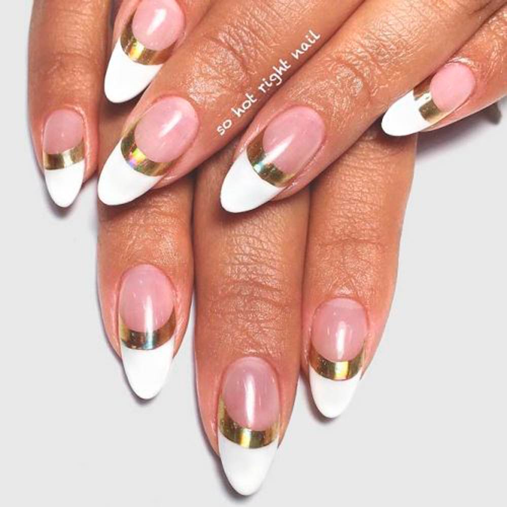 Amazon.com: 24Pcs Almond French Tip Fake Nails Medium Press on False Nails  with White Leaf Designs Light Yellow Nail Tip Acrylic Nails Almond Shaped  Stick on Nails Pink Glossy Artificial Nails for