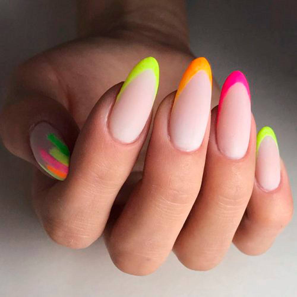 Bold Matte Neon Tips To Rock The Summer #neonnails #neonfrenchtips #colorfulfrenchnails #mattenails
