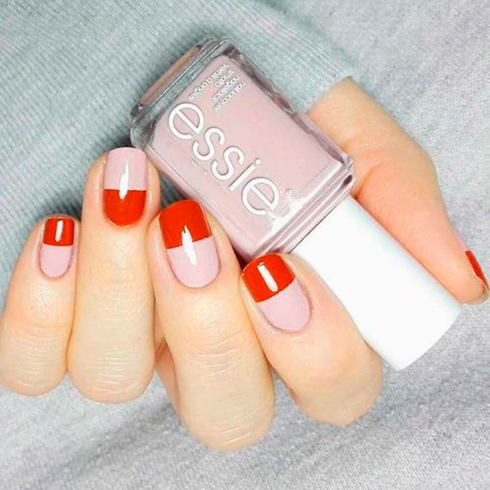 Stylish Alternative: Blocked-Off Nails #rednails #nudenails