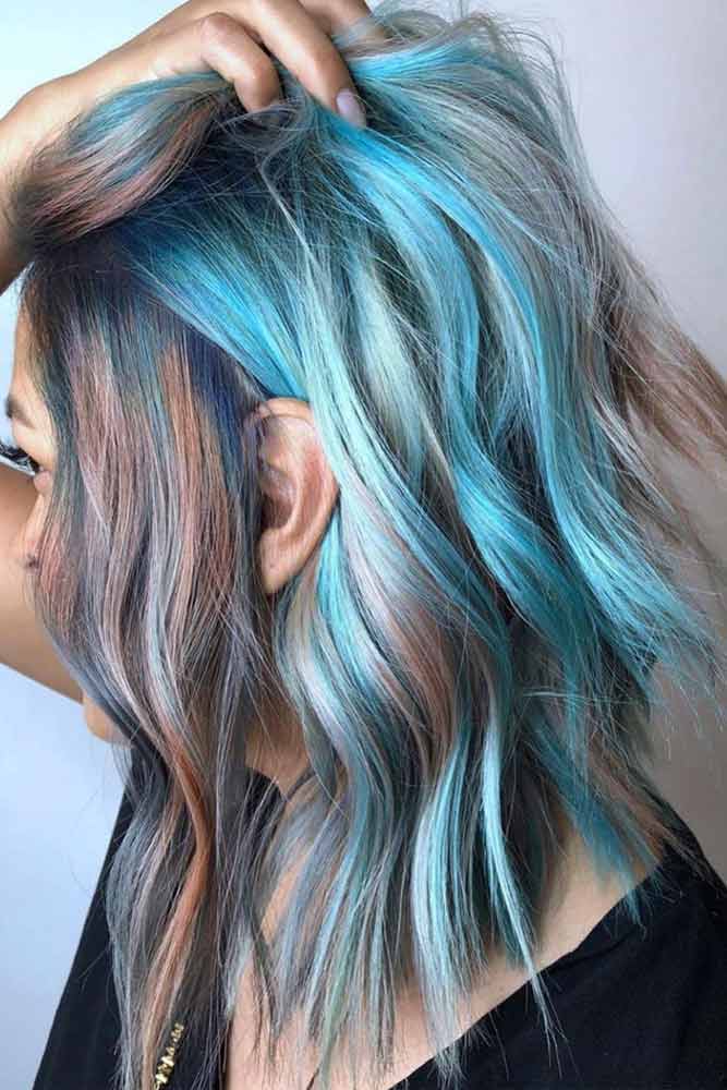 Long Blonde And Blue Layered Hair