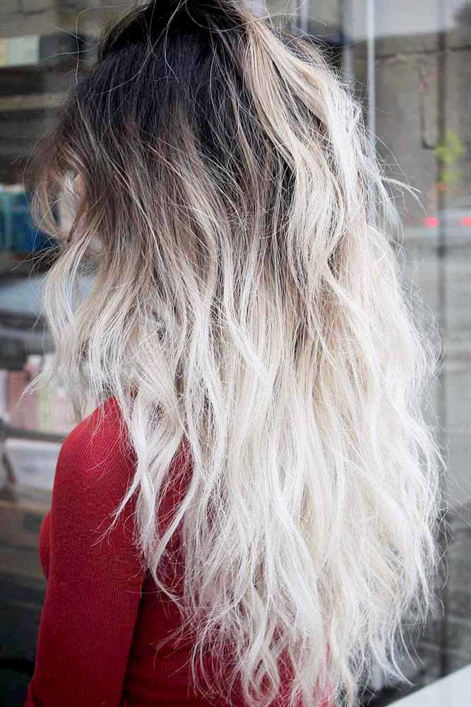 Messy Platinum Blonde Ombre Hair #platinumblond #whiteblonde
