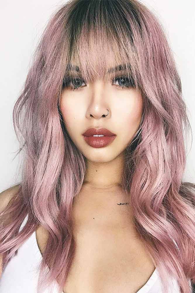 Pink Haircut With Bang #pinkhair #longbang