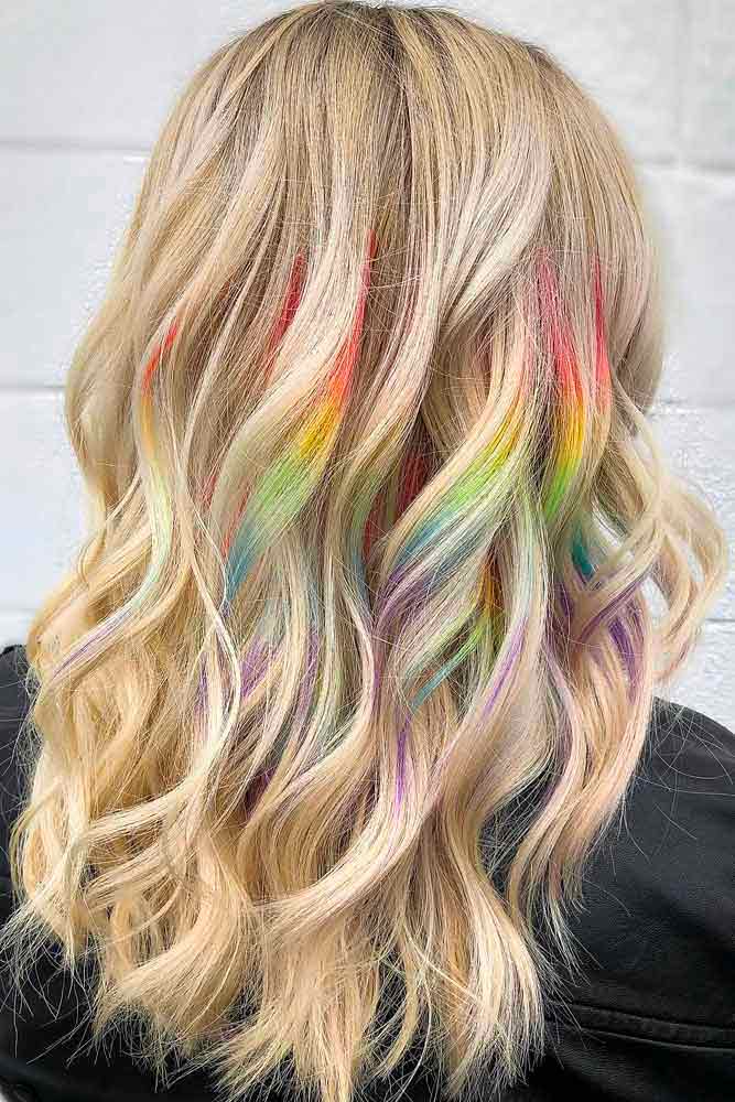 Rainbow Ombre Accents For Long Layered Hair