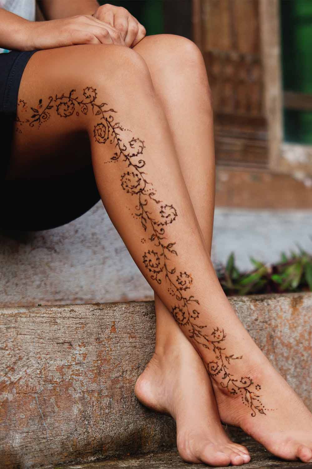 Side Leg Henna Tattoo