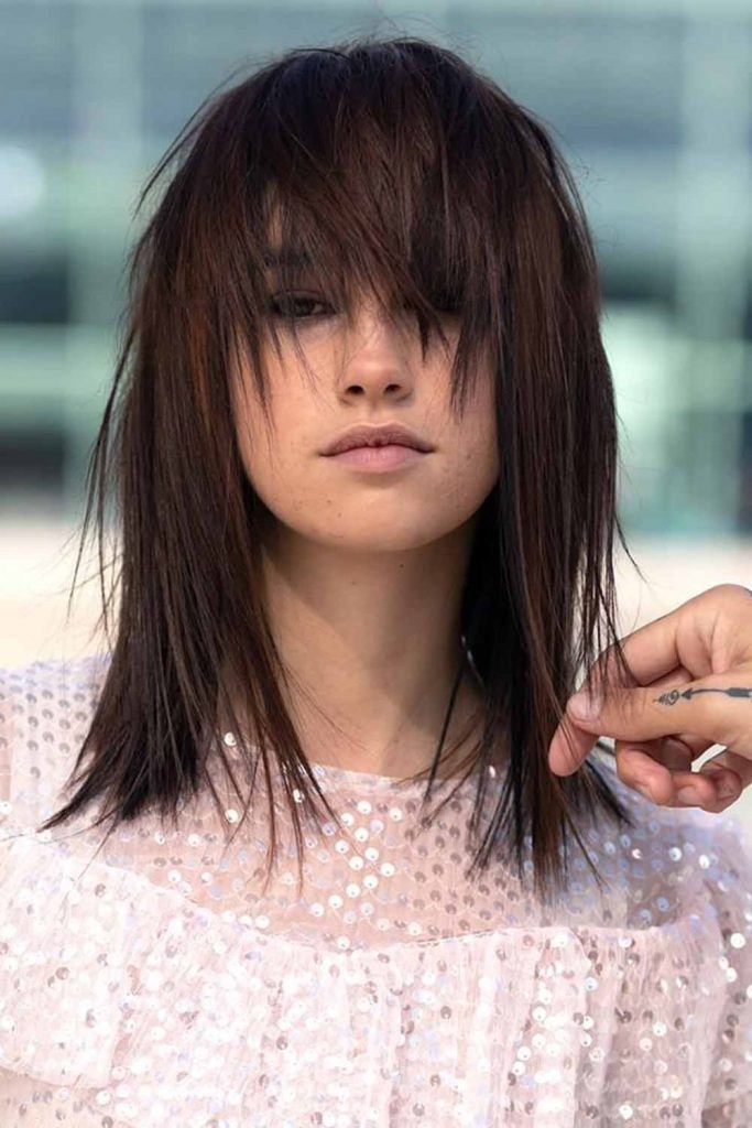 Shaggy Layers With Long Bang #longbang #chestnuthair