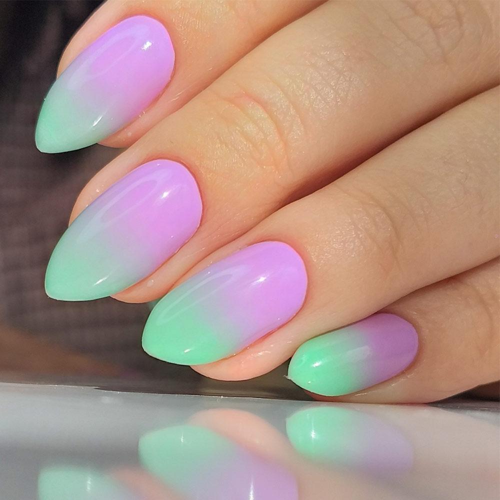 Purple and Green Ombre Almond Nails