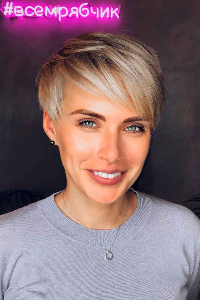 Blonde Side Bangs Pixie With Dark Roots #ombrehair #hair