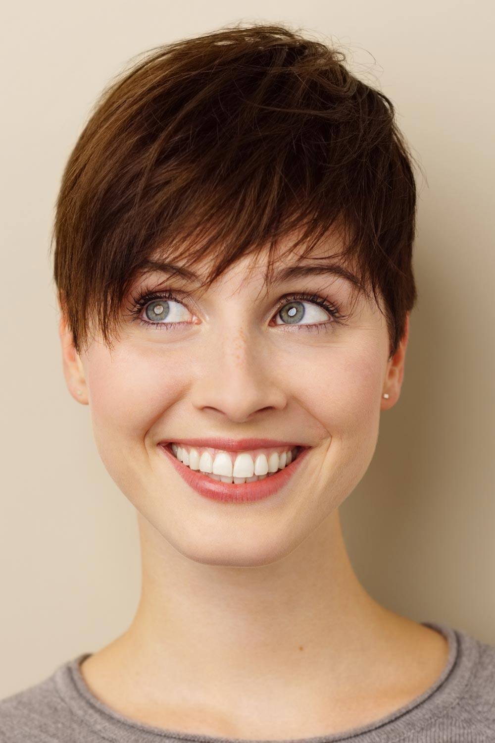 Brown Side Bangs Pixie