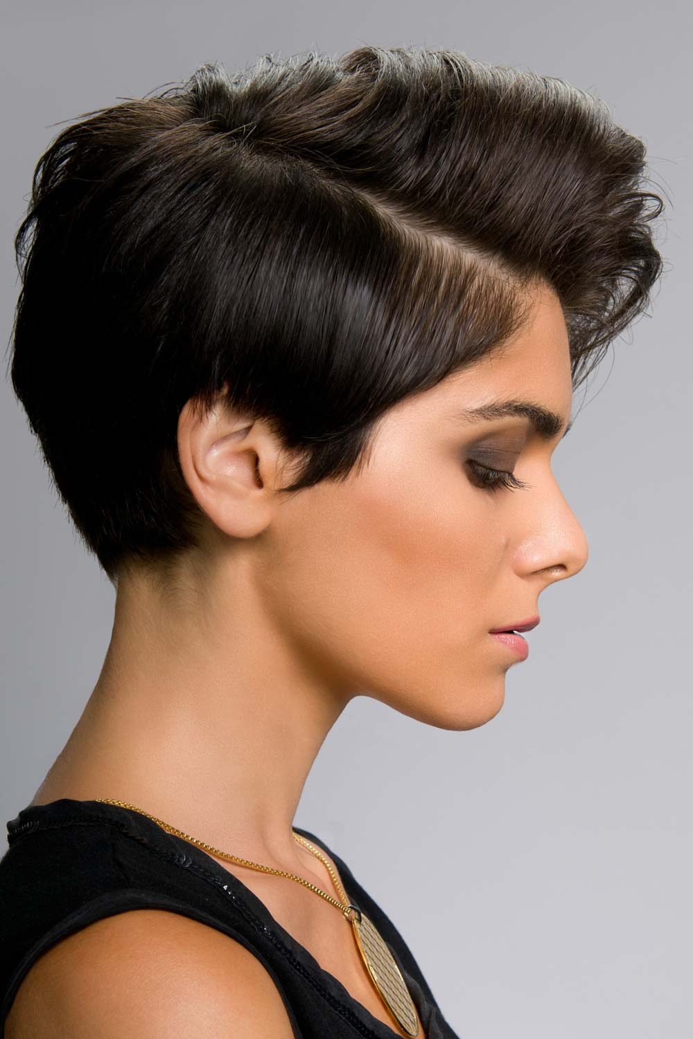 Brown Side Swept Pixie Cut