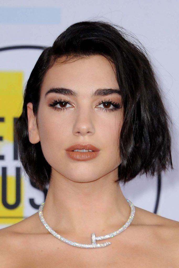 Dua Lipa and Dark Side Parted Short Bob