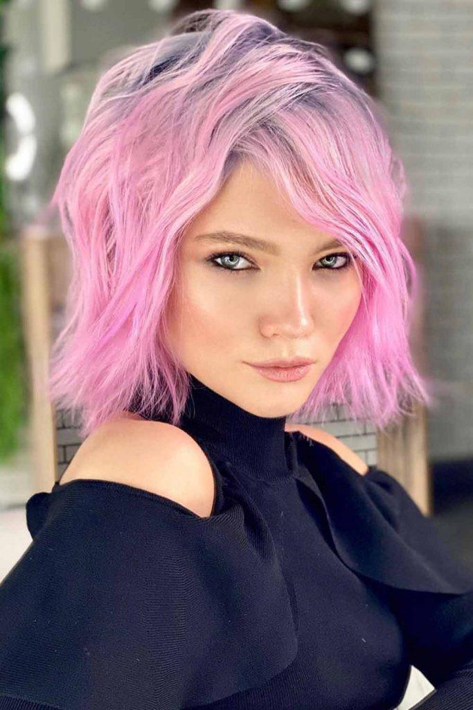 Pink Layered Bob With Soft Waves #pinkhair #coloredhair