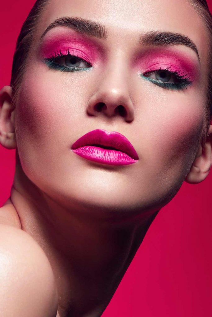 Pink Colored 80s Makeup Idea