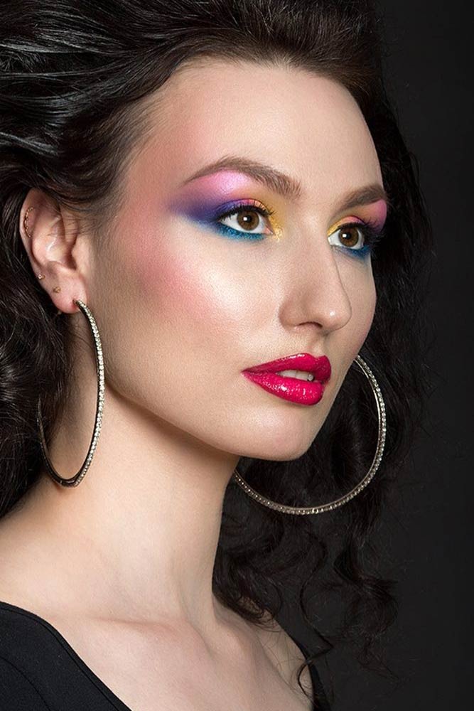 Bright Eyeshadow And Bold Lips Makeup #hotpink #brightcolors