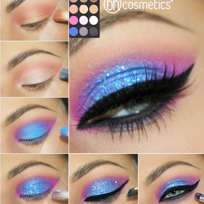 A Shimmer Blue Eyeshadow Makeup Tutorial #pinkblueshadow #eyestutorial