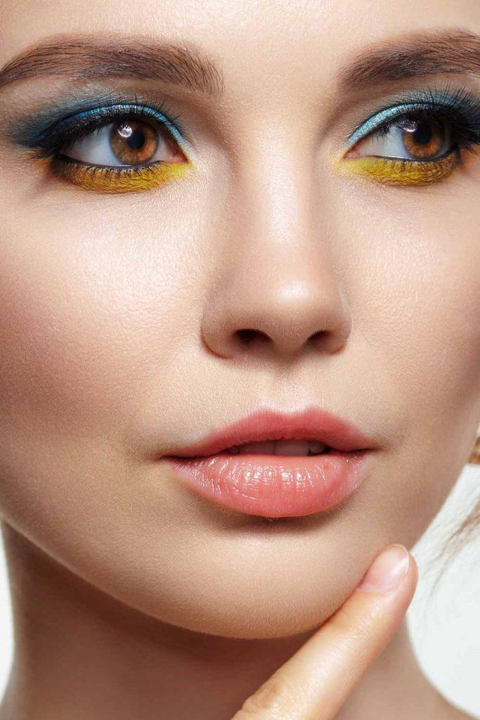 Top Blue and Down Yellow Eyes Makeup