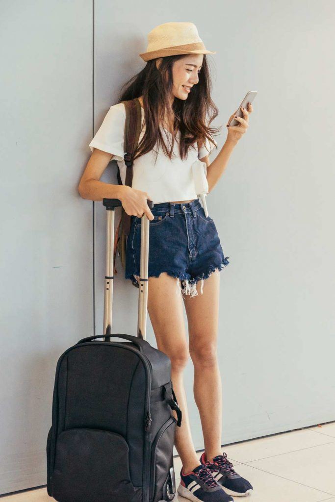 Denim Shorts with White T-Shirt Airport Outfits