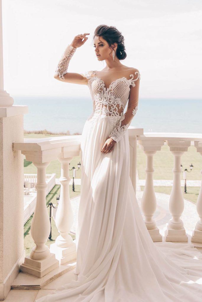 Beach Wedding Dress with Transparent Sleeves