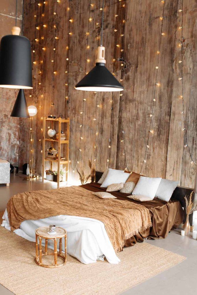 Rustic Accent Room with String Lights