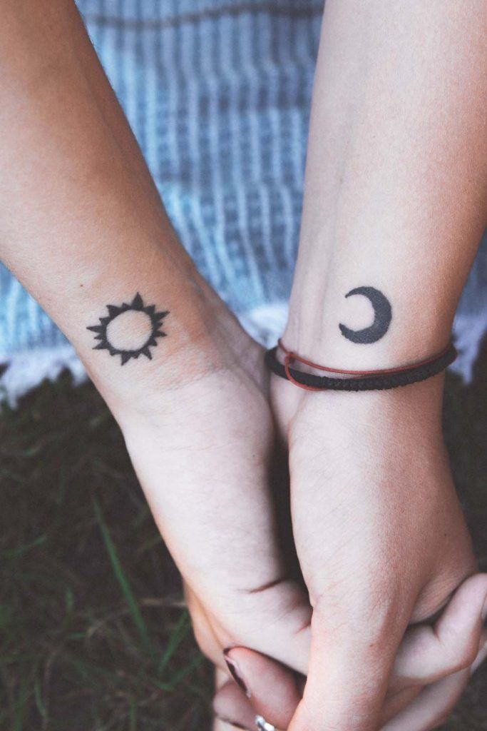 Sun and Moon Wrist Tattoos for Couple or Friends
