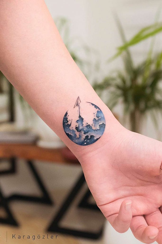 Watercolor Wrist Tattoo with Sky