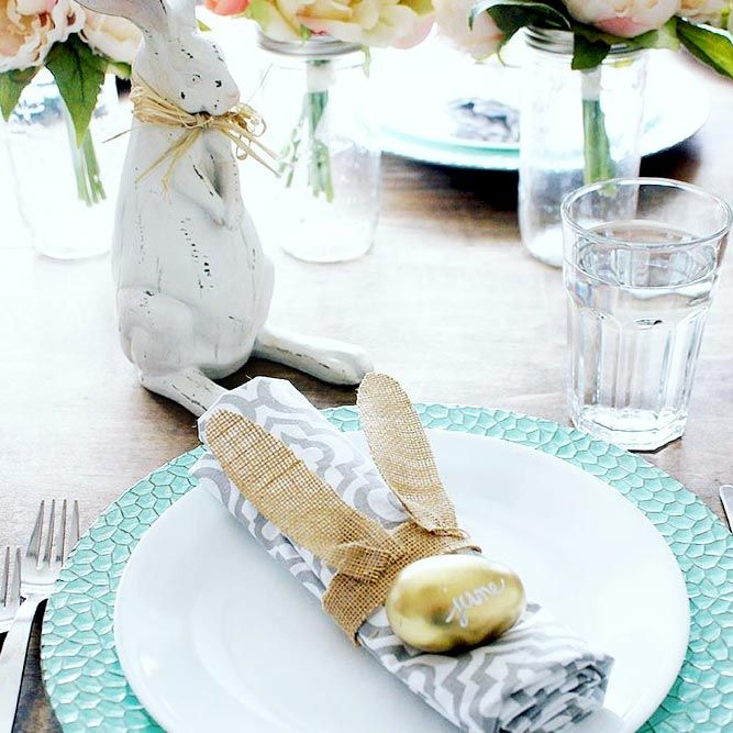 Easter Table Setting With Bunnies Companions