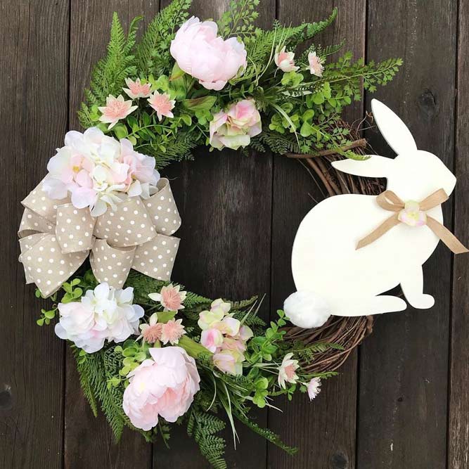 Easter Wreath Design With Flowers And Banny #rabbit #flower