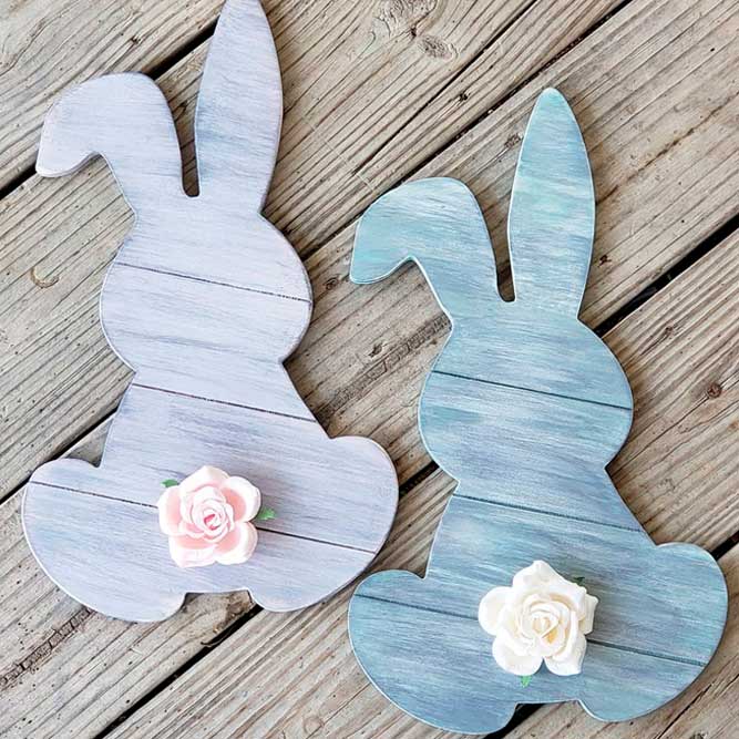 Funny Bunnies Decor With Flower Tails #wooddecor