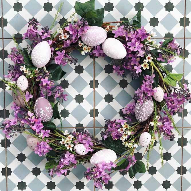 Lilac Easter Wreath Design With Eggs #lilacwreath #eggswreath