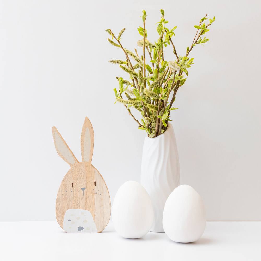 Minimalist Easter Decoration with Wooden Rabbit