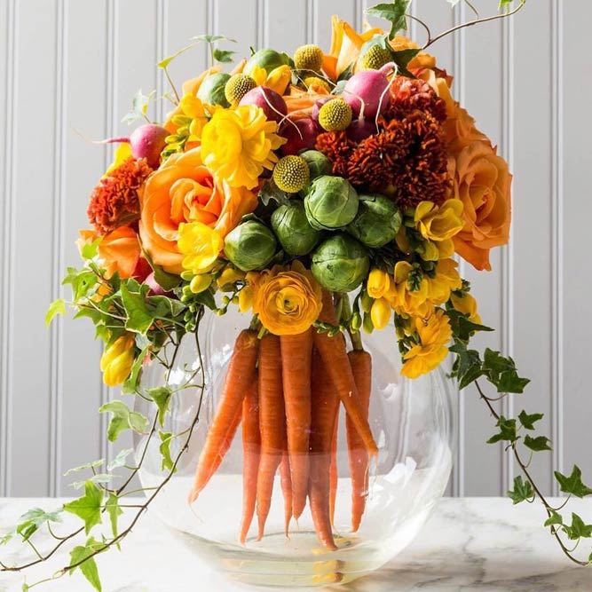 Easter Flowers Centerpiece With Vegetables #carrot #flowers