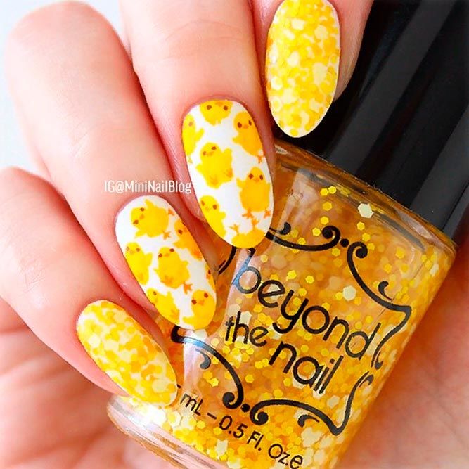 Yellow Glitter Nails #yellownails #glitternails