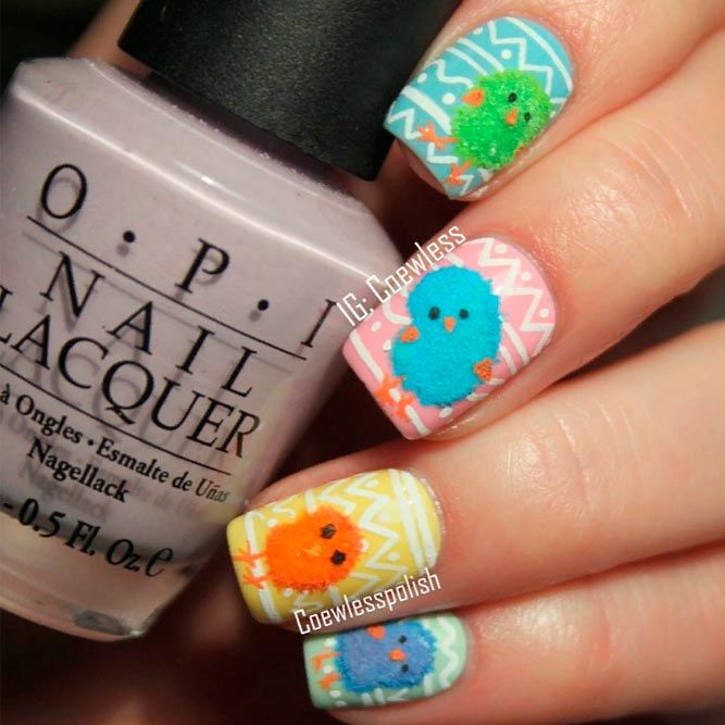 Colorful Chicken Nail Art #colorfulnails #springnailart