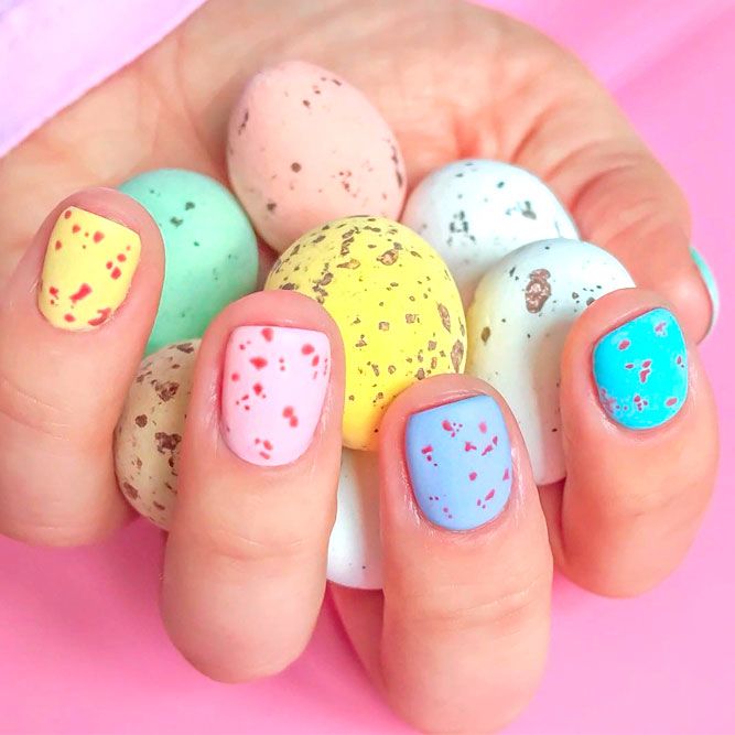 Colorful Easter Eggs Nail Design #colorfulnails #simplenailart