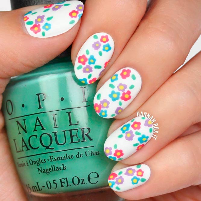 Easy Colorful Flowers Nail Art #flowersnails #easynails