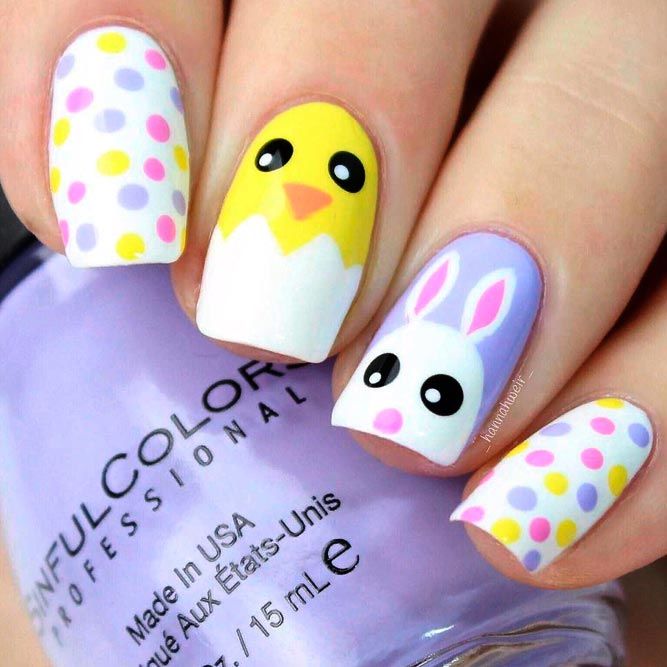 Easter Rabbit And Chicken Nail Art #colorfulnails #springnailart