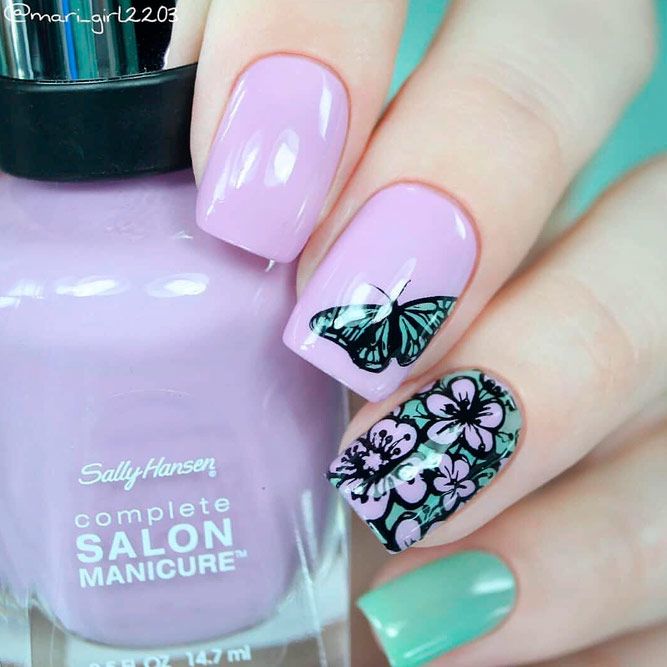 Spring Nails With Flowers And Butterflies #springnails #flowersnails