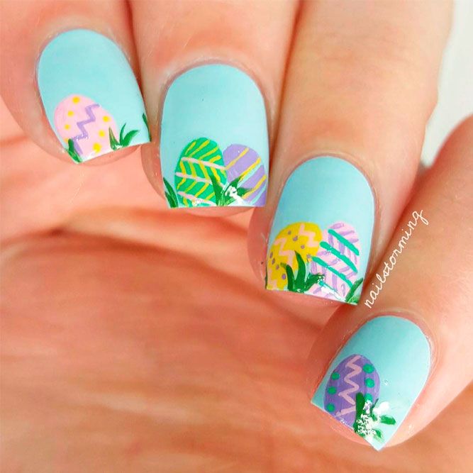 Hand Painted Easter Eggs Nail Art #handpaintednails #funnynailart