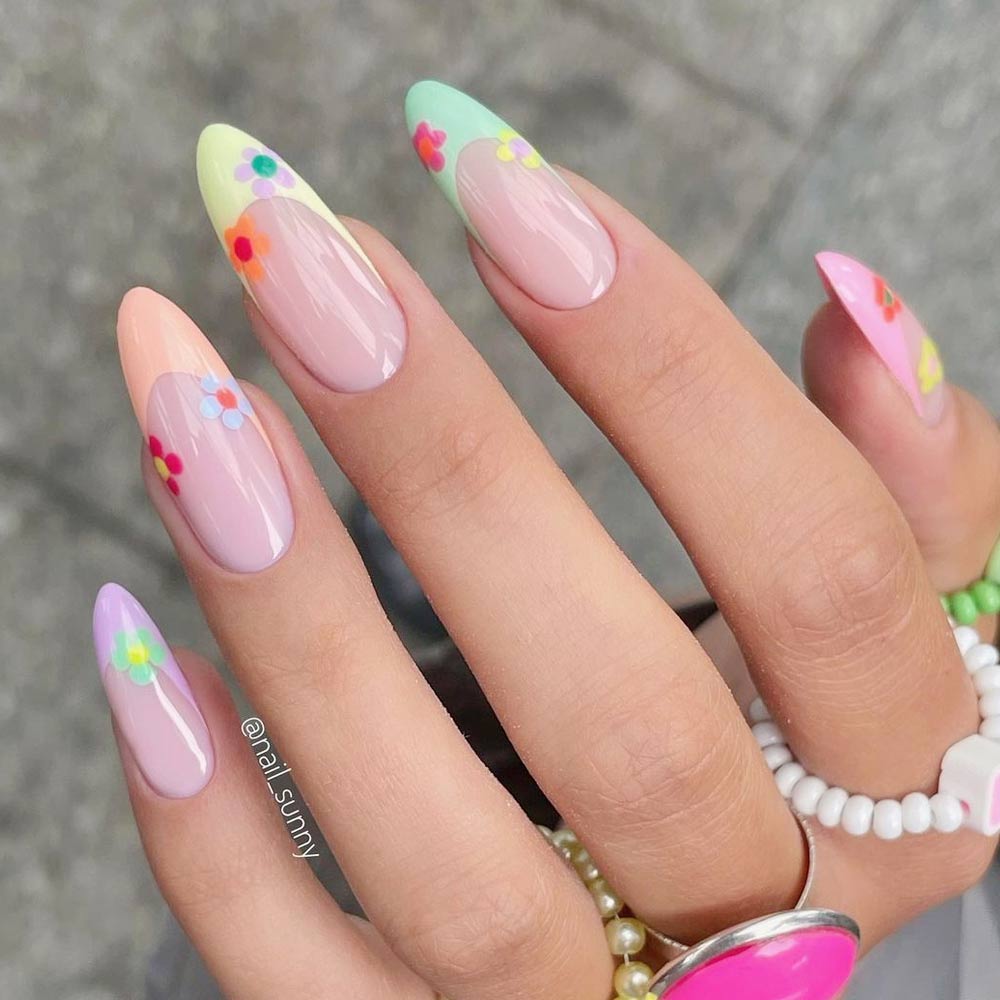 Pastel Flowers Easter Nails Design