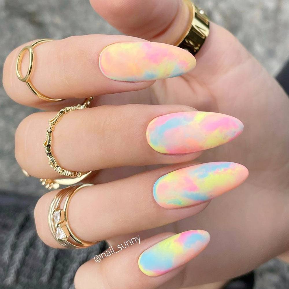 Marble Colorful Almond Easter Nails