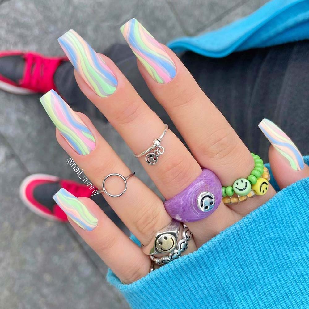 Long Pastel Colored Easter Nails