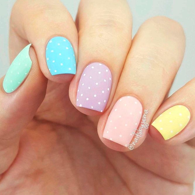 Colorful Nails With Polka Dots Pattern #polkadotsnails #colorfulnails