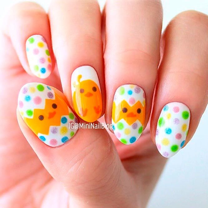 Easter Nails With Polka Dots Pattern #colofulnails #polkadotsnails