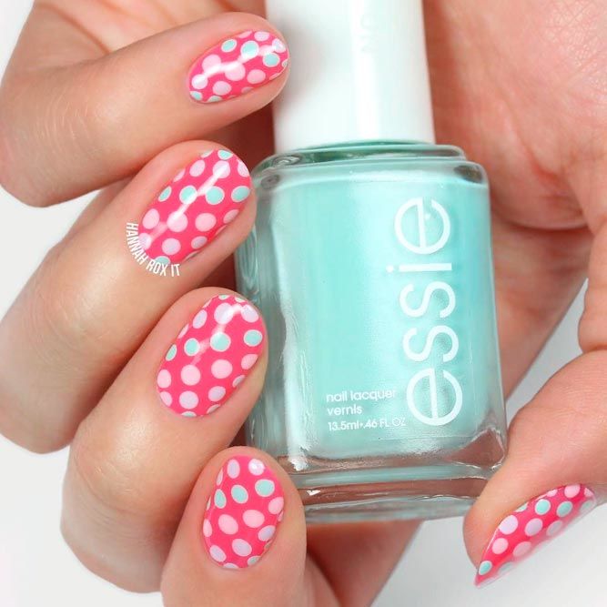 Pink Nails With Polka Dots Pattern #pinknails #polkadotsnails