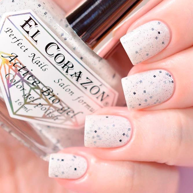 White Nails With Silver Glitter #glotternails #simplenailart