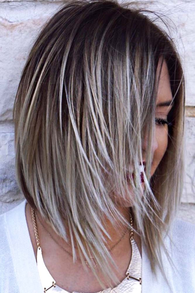 Lob em camadas para cabelos grossos #balayagehair #highlights #layeredbob