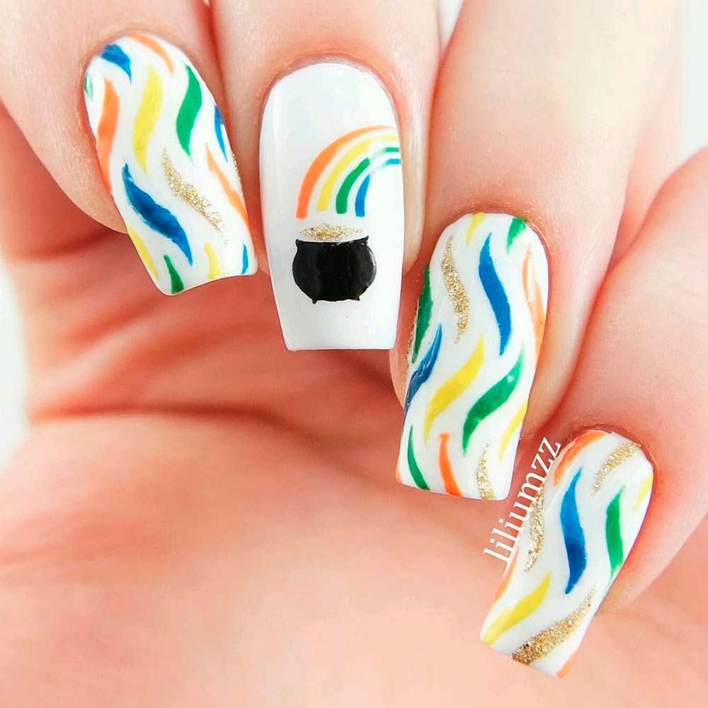 Abstracted Rainbow Nail Art Designs #abstrzctednails #squovalnails