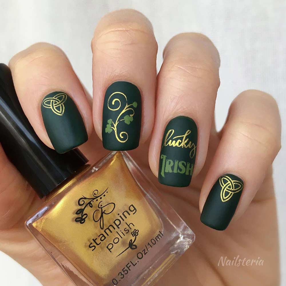 Lucky Irish Nail Art #greennails #goldnails