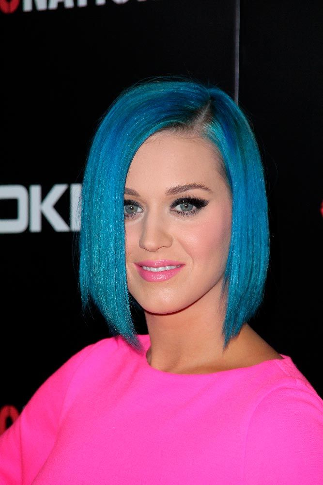 Blue And Polished Inverted Bob #katyperry #straighthair #bluehair